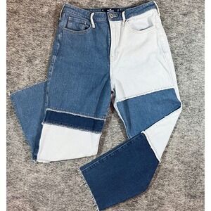 Hollister Patchwork Jeans Womens 9R Blue Ultra High Rise Straight 29x27 Y2K Boho
